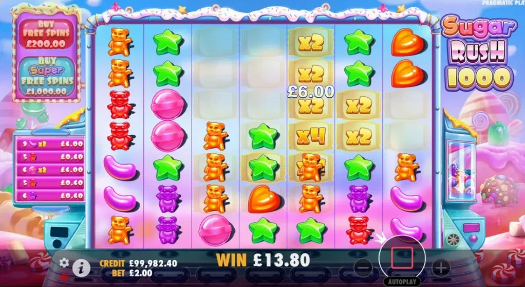 Sugar Rush multiplier spots — 128x multiplikator på position