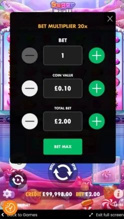 Sugar Rush — insatsinställning från 2 kr till 1 000 kr